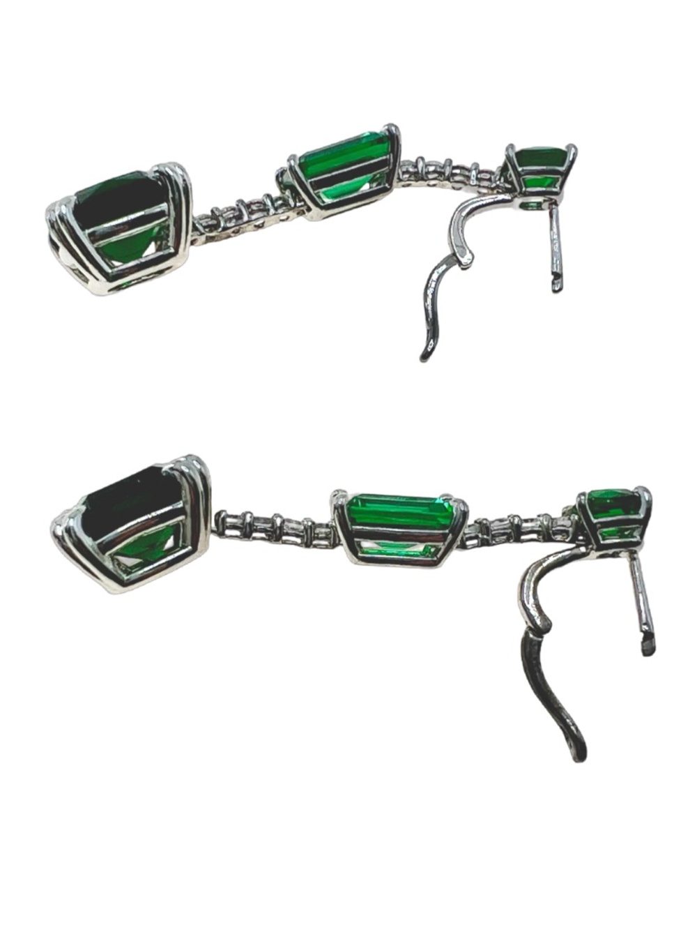 Dangle Earrings in Silver Tone with Green Rhinestones - Picture 2 of 6